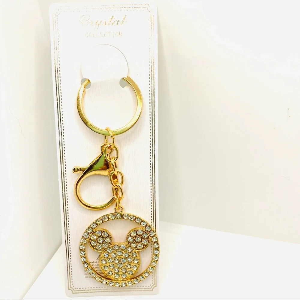 NWT Mickey Mouse Purse Charm Key Chain Crystals set in golden tone. BRAND NEW